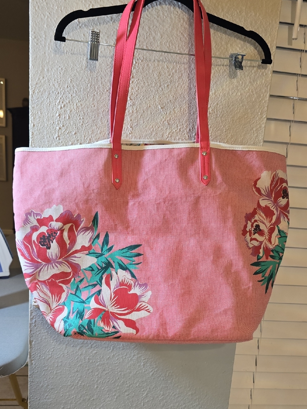 VERA BRADLEY Pink Floral Canvas Tote Bag with Long Handles